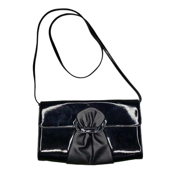 Ande | Vintage Black Patent Leather Glam Chic Evening Crossbody Bag Women's - Picture 3 of 16